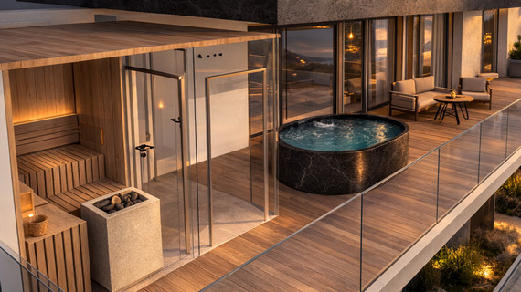 Luxus Suite Unendlich mit Sauna auf der Terrasse und Sky-Onsen