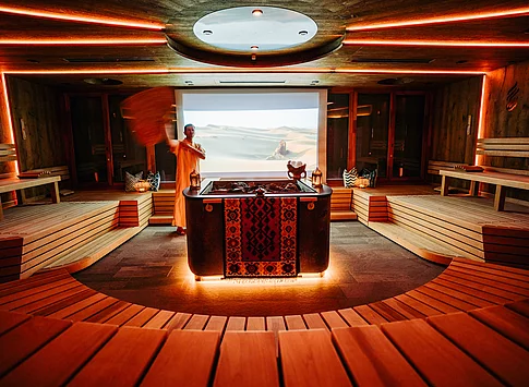 Konzertsauna während dem Saunafestival mit multivisuellem Erlebnis